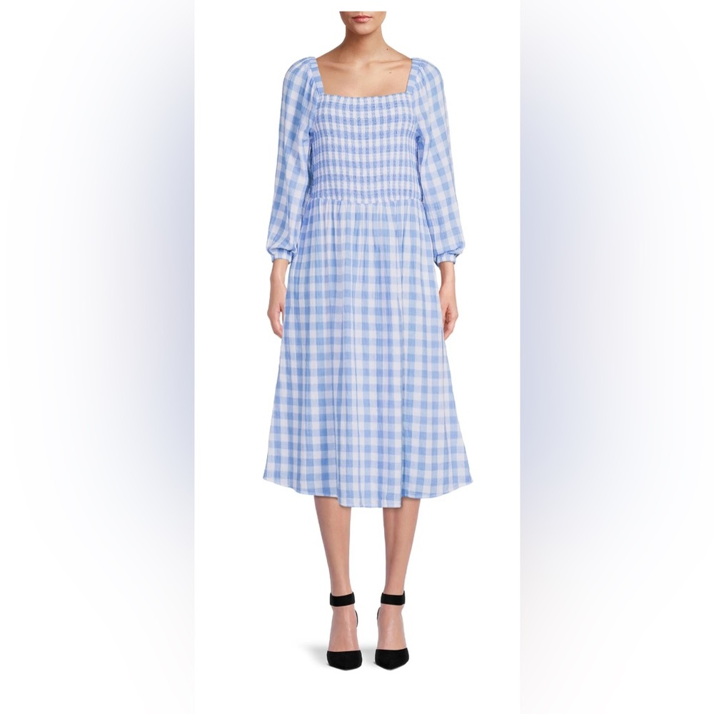 NWT BeachLunchLounge Women's Smocked Gingham Safety Blanket  Dress - Picture 3 of 6